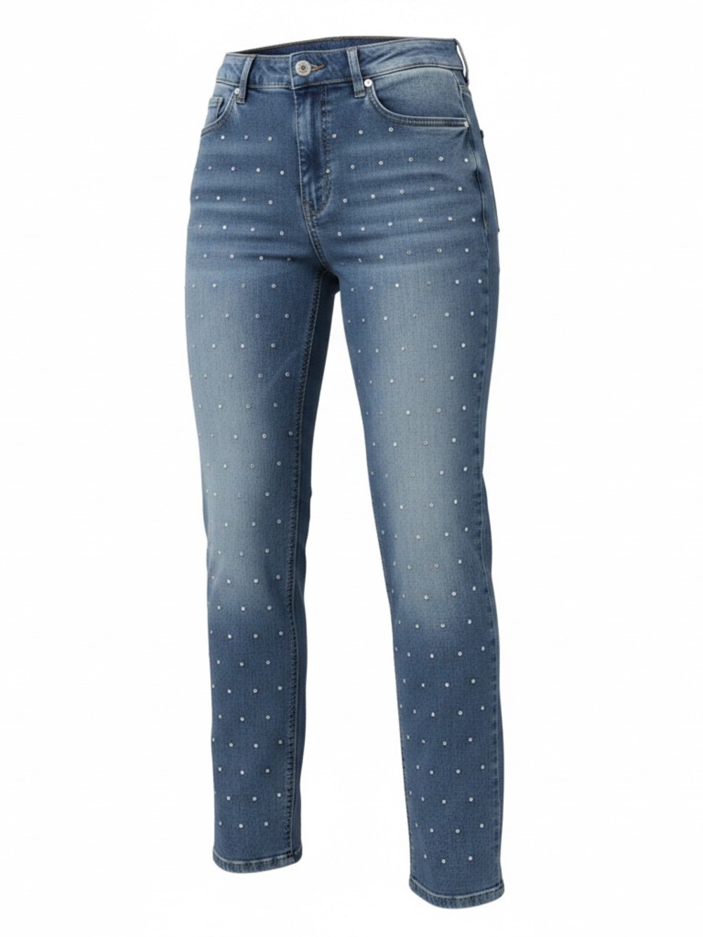 Versona Mid-Blue Straight Leg Jeans with Rhinestone Studs Sz 12